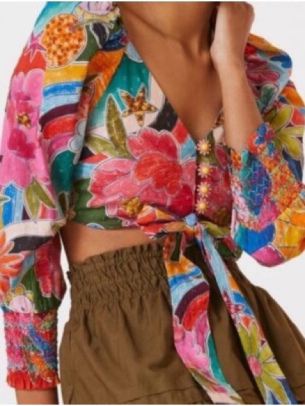 FARM Rio Multicolor Floral Tie-Front Crop Top - Picture 2 of 7